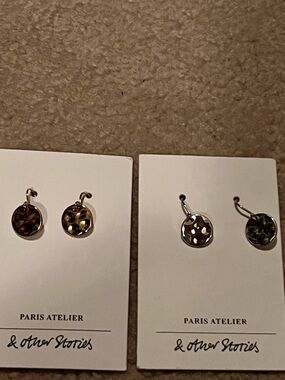 & Other Stories Mixed Metal Hammered Disc Drop Earrings